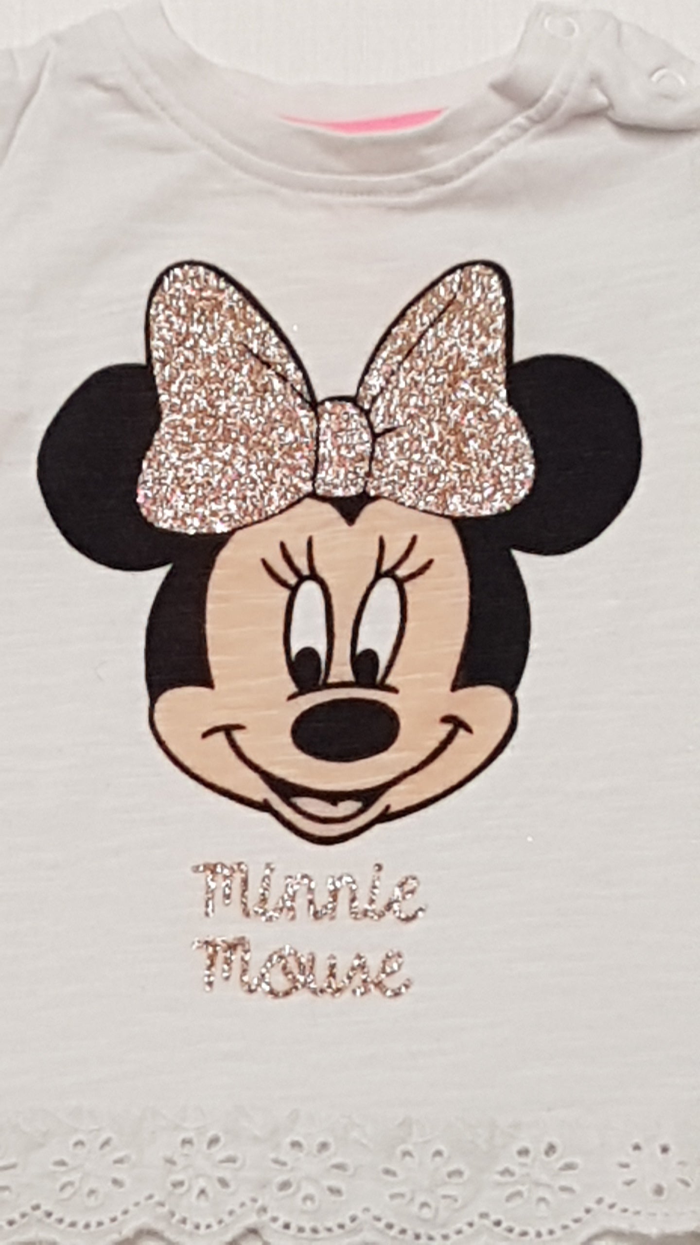 DISNEY BABY MINNIE MOUSE GYÖNYÖRŰ SZÉP,HÍMZETT,CSILLÁMPOROS KISLÁNY PÓLÓ 74