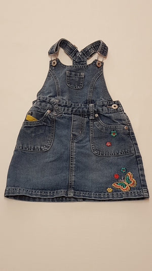 DEBENHAMS SZÍNES,HÍMZETT,VIRÁGOS,PILLANGÓS,KANTÁROS KISLÁNY FARMER RUHA 98