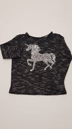 F&F KIDS GYÖNYÖRŰ SZÉP,EZÜST FLITTERES,UNICORNOS KISLÁNY PULÓVER 128