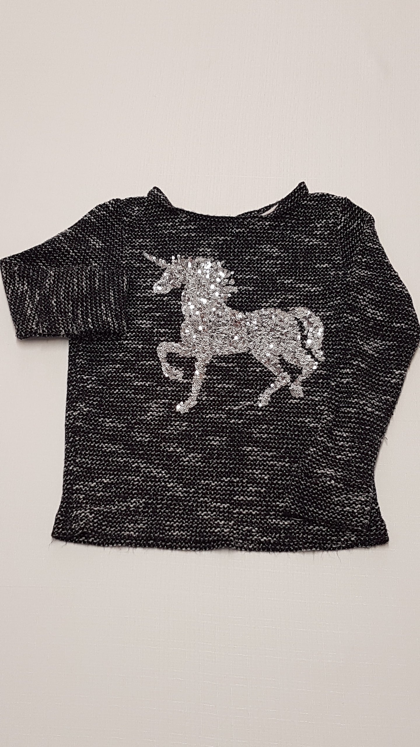 F&F KIDS GYÖNYÖRŰ SZÉP,EZÜST FLITTERES,UNICORNOS KISLÁNY PULÓVER 128
