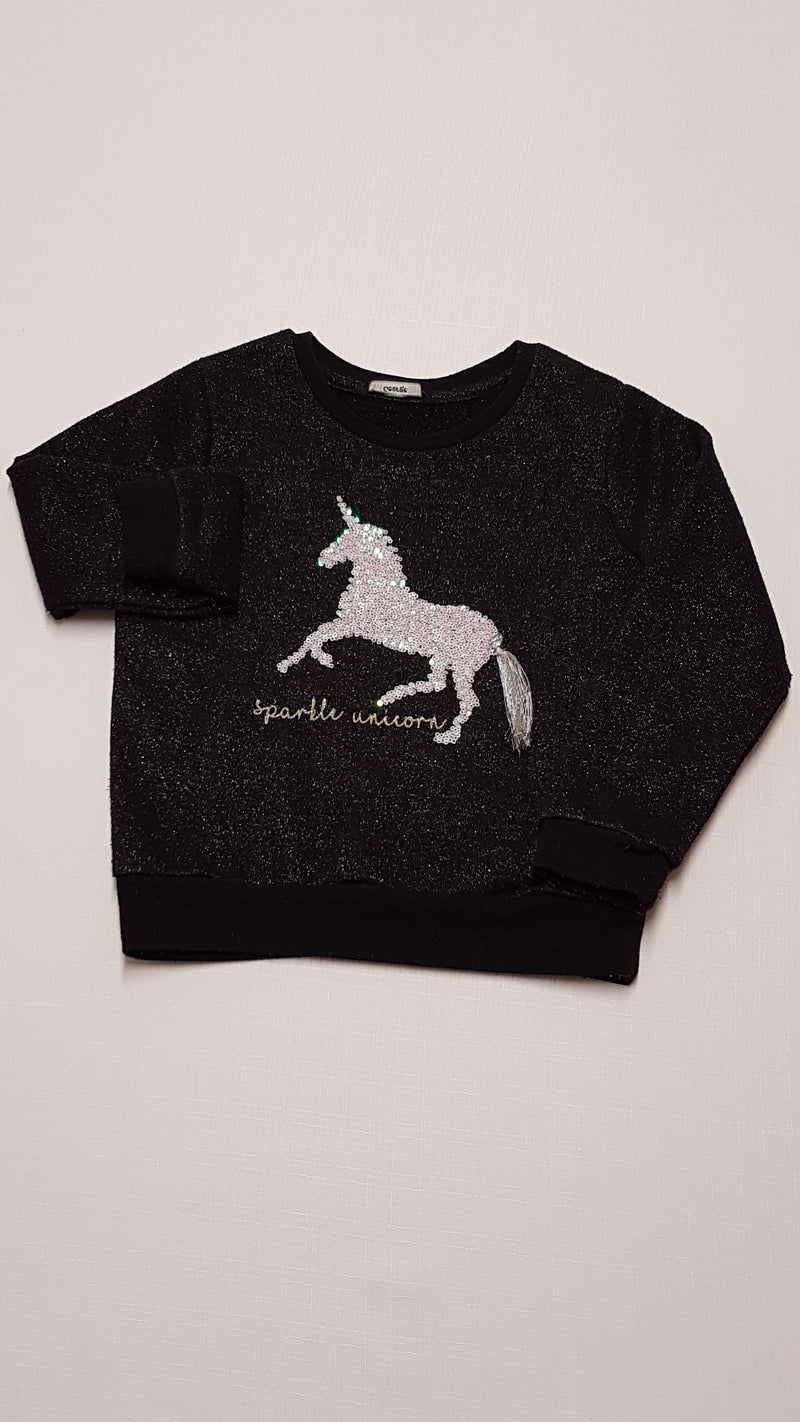 GEORGE EZÜST FLITTERES,CSILLOGÓS,UNICORNOS KISLÁNY PULÓVER 116-122