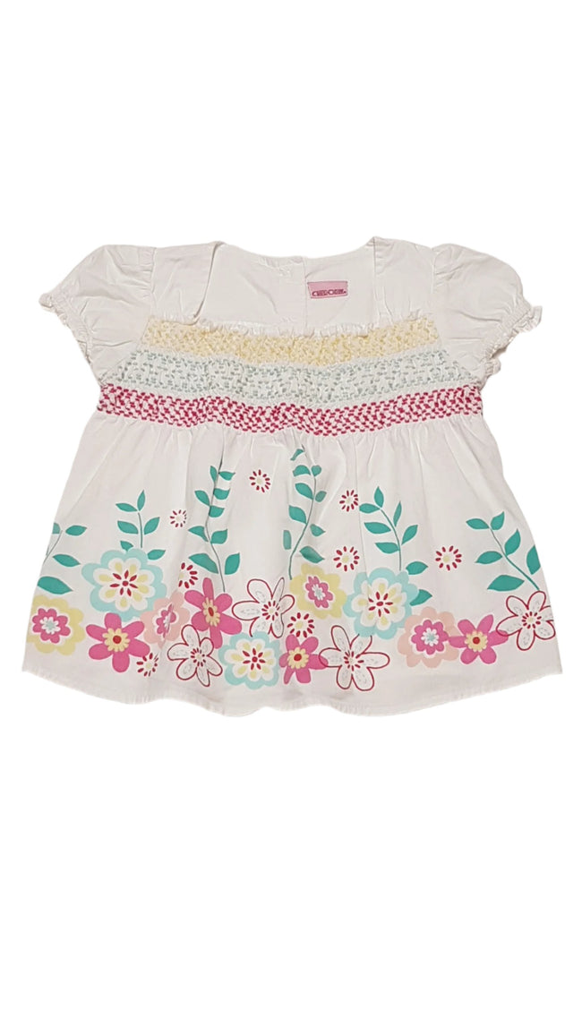 CHEROKEE MELL RÉSZNÉL HÚZOTT,SZÍNES NAGY VIRÁGOS,CSINI KISLÁNY BLÚZ 92 Hover Image