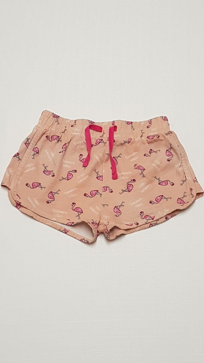 DUNNES STORES FLAMINGÓ MINTÁS,PAMUT KISLÁNY RÖVIDNACI 116 Hover Image