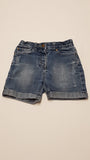 DENIM CO. KOPTATOTT,TRENDI,FARMER KISLÁNY RÖVIDNADRÁG,ÁLLÍTHATÓ GUMIS DERÉKRÉSSZEL 110