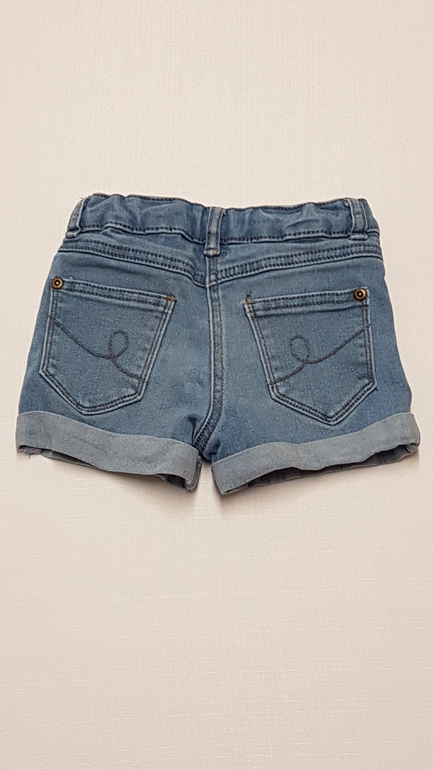 DENIM CO. SKINNY KOPTATOTT KISLÁNY FARMER RÖVIDNACI ÁLLÍTHATÓ GUMIS DERÉKRÉSSZEL 110