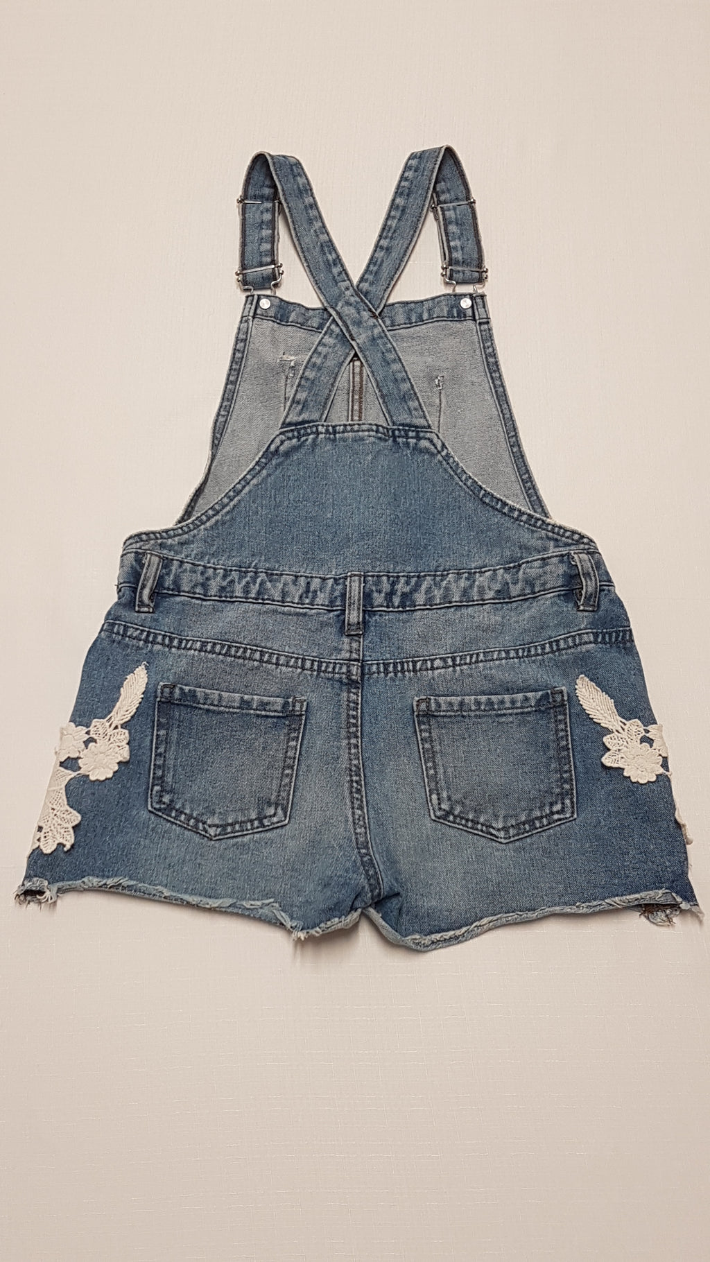 DENIM CO. KOPTATOTT,HÍMZETT,KANTÁROS KISLÁNY RÖVIDNACI 146