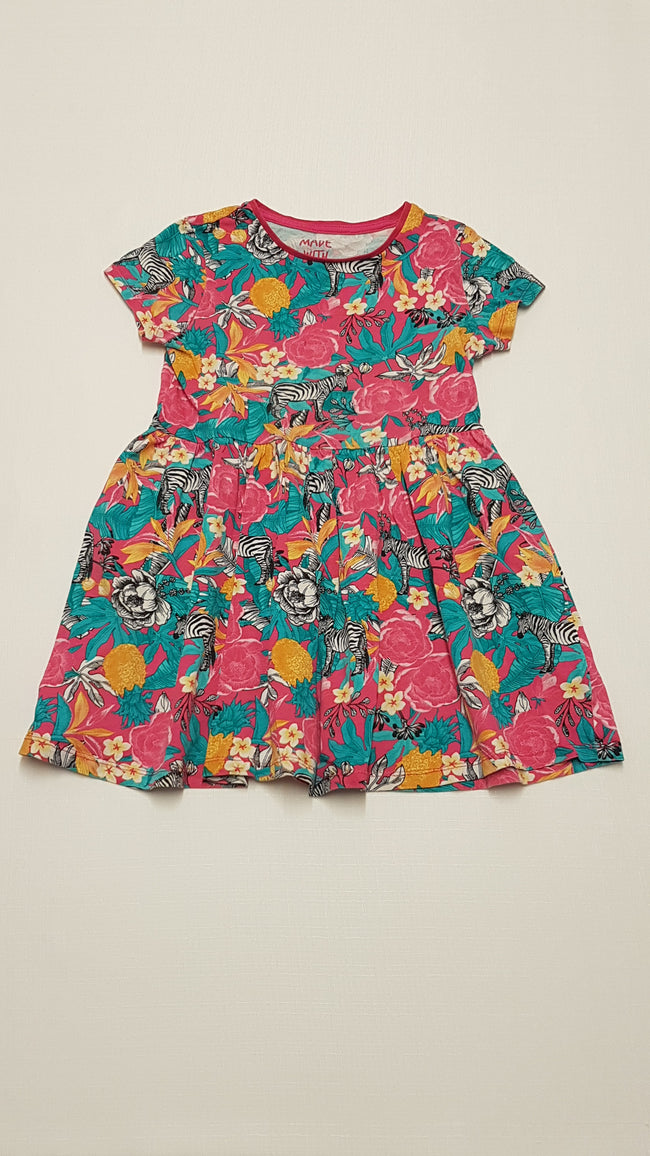 F&F KIDS VIRÁGOS,ZEBRA MINTÁS KISLÁNY RUHA 122 Hover Image