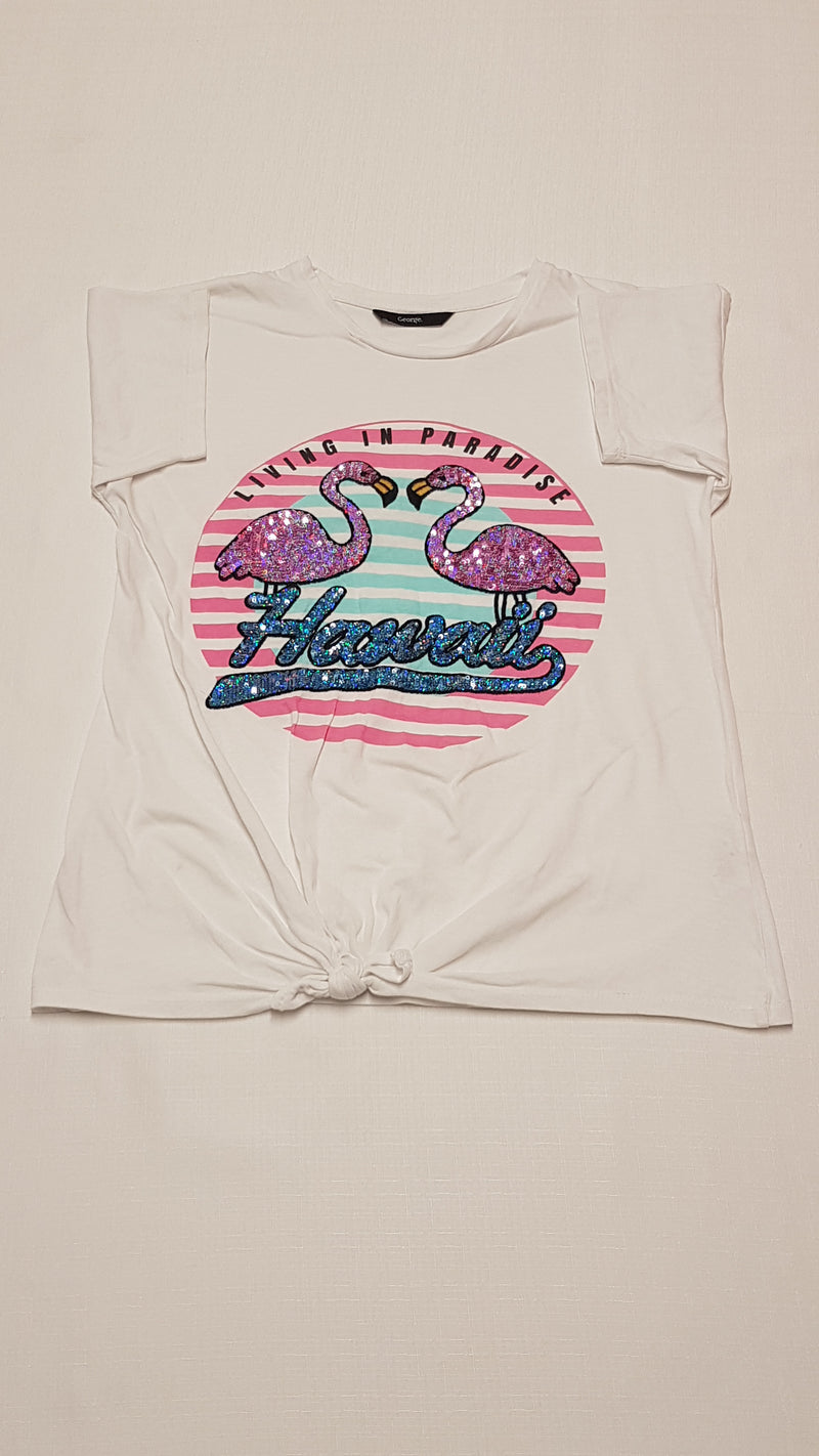 GEORGE GYÖNYÖRŰ SZÉP,FLITTERES FLAMINGÓS KISLÁNY PÓLÓ 146-152