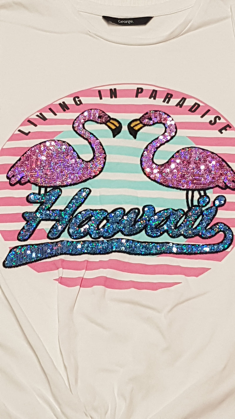 GEORGE GYÖNYÖRŰ SZÉP,FLITTERES FLAMINGÓS KISLÁNY PÓLÓ 146-152