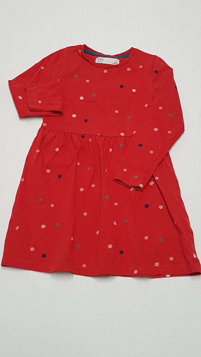 M&S KIDS PIROS SZÍNŰ SZÍNES PÖTTYÖS KISLÁNY RUHA 110-116 Hover Image