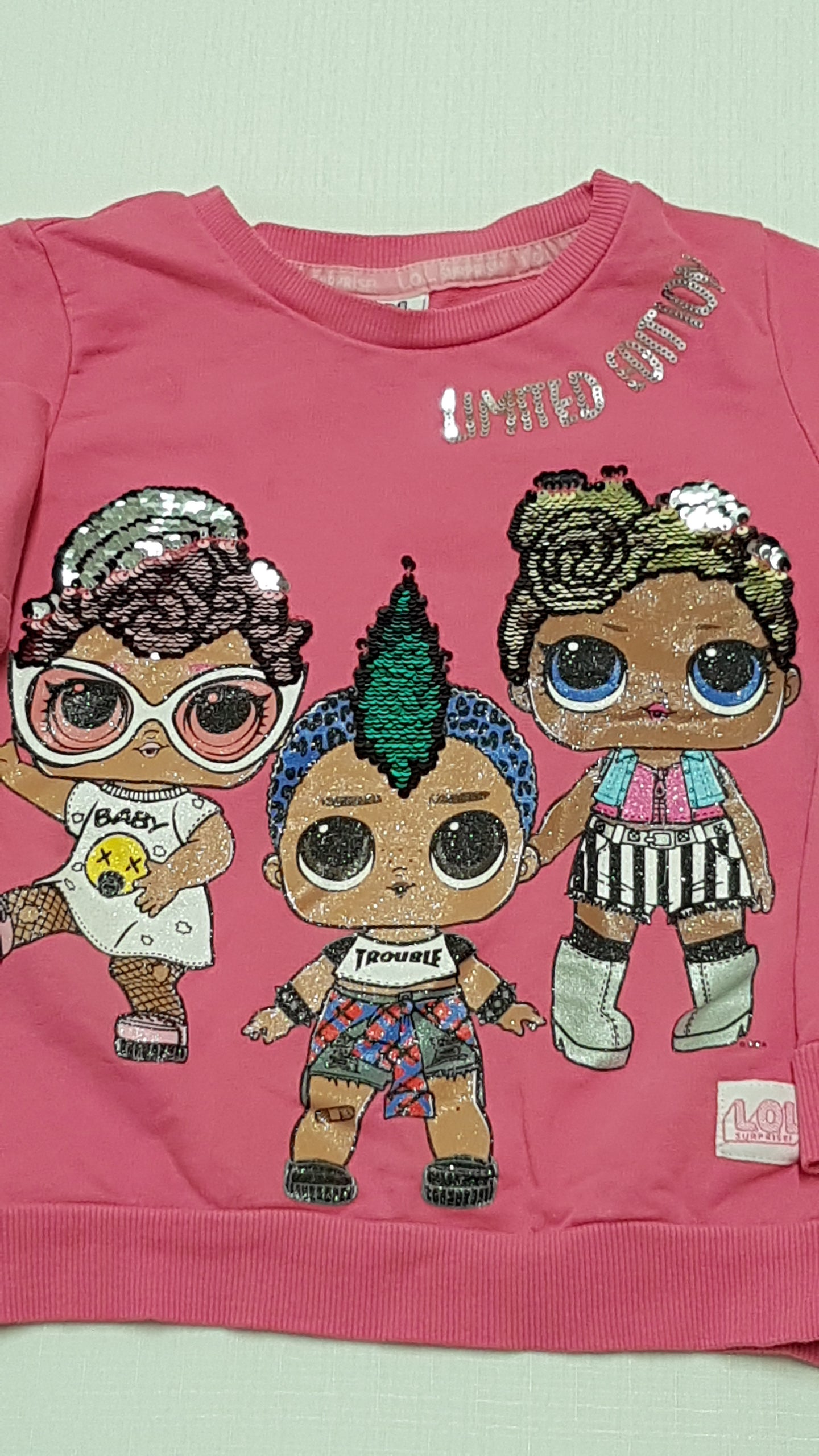 PRIMARK L.O.L.SURPRISE FLITTERES,CSILLÁMPOROS,CSAJOS KISLÁNY PULÓVER LIMITED KIADÁSBAN 116