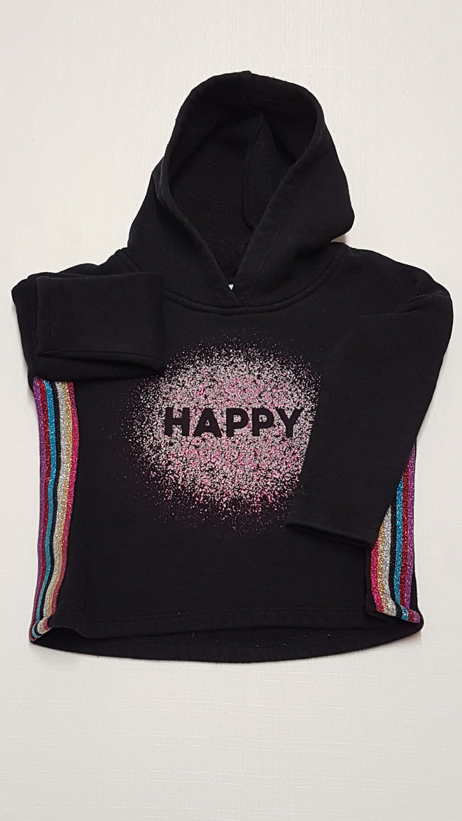 TU KIDS HAPPY FELIRATÚ KAPUCNIS,CSILLÁMPOROS KISLÁNY PULÓVER 110 Hover Image