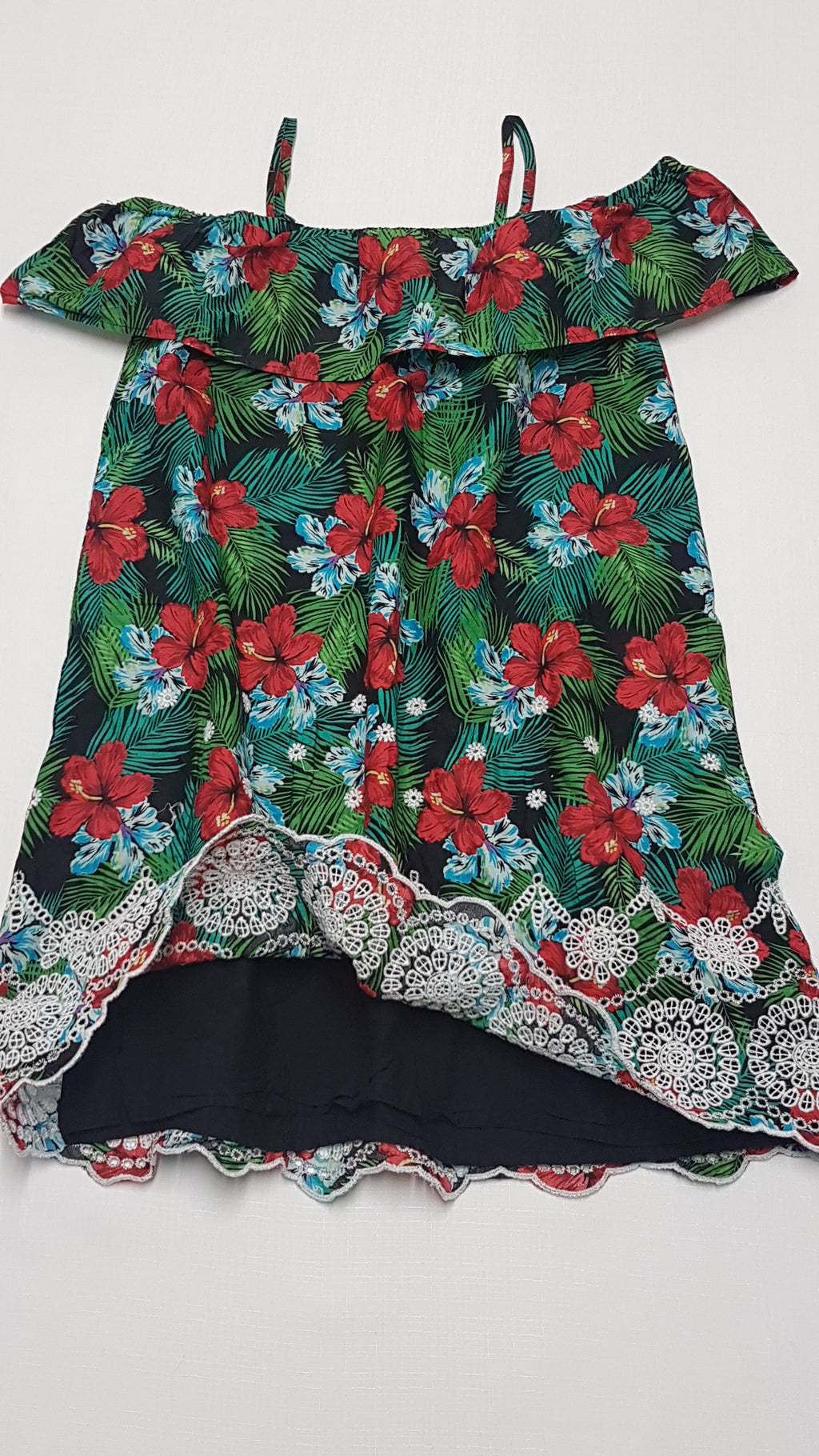 TU KIDS GYÖNYÖRŰ SZÉP,MADEIRÁS ALJÚ,HAWAII VIRÁGMINTÁS KISLÁNY RUHA 140