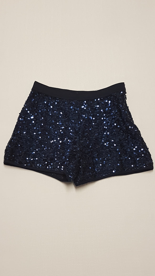 M&S KIDS SÖTÉTKÉK,FLITTERES ALKALMI KISLÁNY RÖVIDNACI,ÁLLÍTHATÓ GUMIS DERÉKRÉSSZEL 134 Hover Image