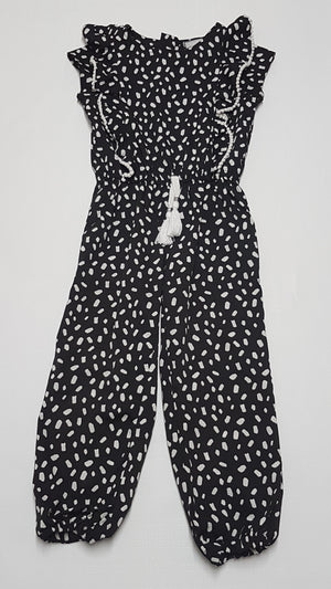 ÚJ MATALAN FEKETE-FEHÉR SZÍNŰ,FODROS VÁLLÚ,CSAJOS KISLÁNY PLAYSUIT 110