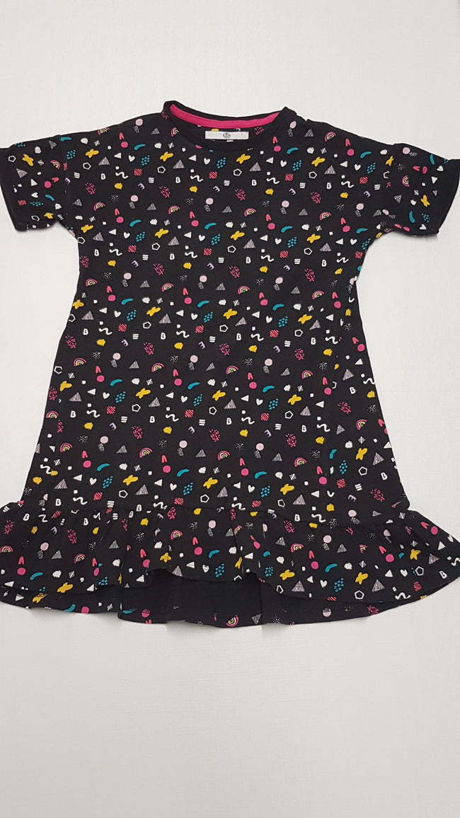M&S KIDS SZÍNES APRÓ MINTÁS,FODROS ALJÚ,PAMUT KISLÁNY RUHA 128 Hover Image