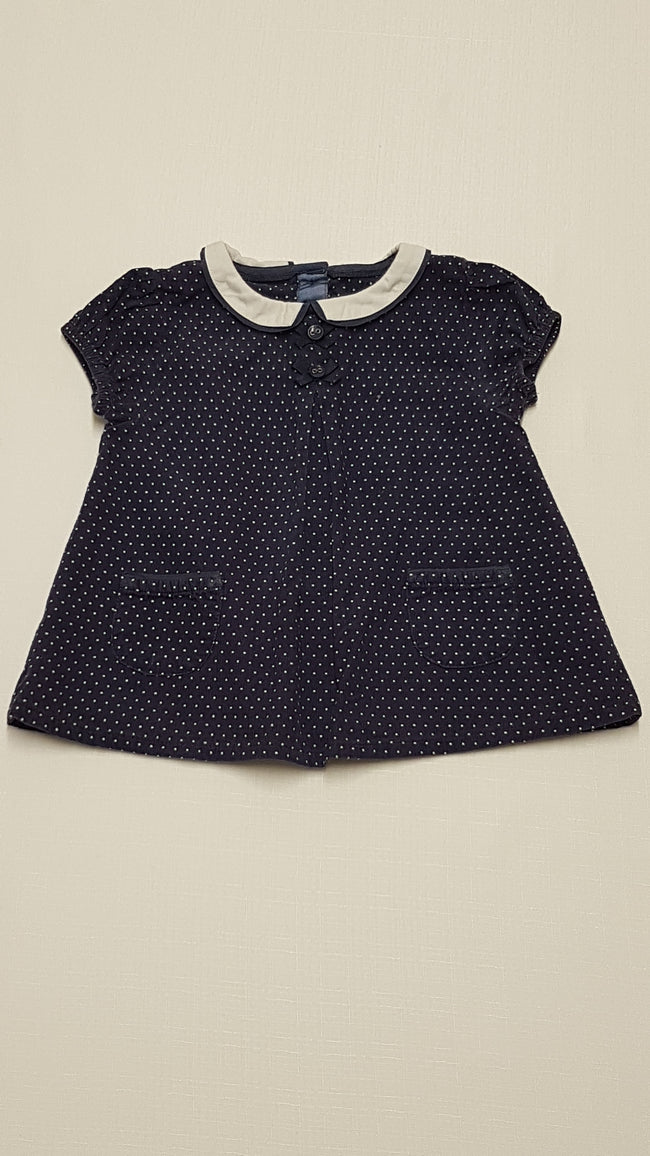 M&S KIDS SÖTÉTKÉK SZÍNŰ,FEHÉR GALLÉROS,PÖTTYÖS,MIKRÓBÁRSONY KISLÁNY TUNIKA 74 Hover Image