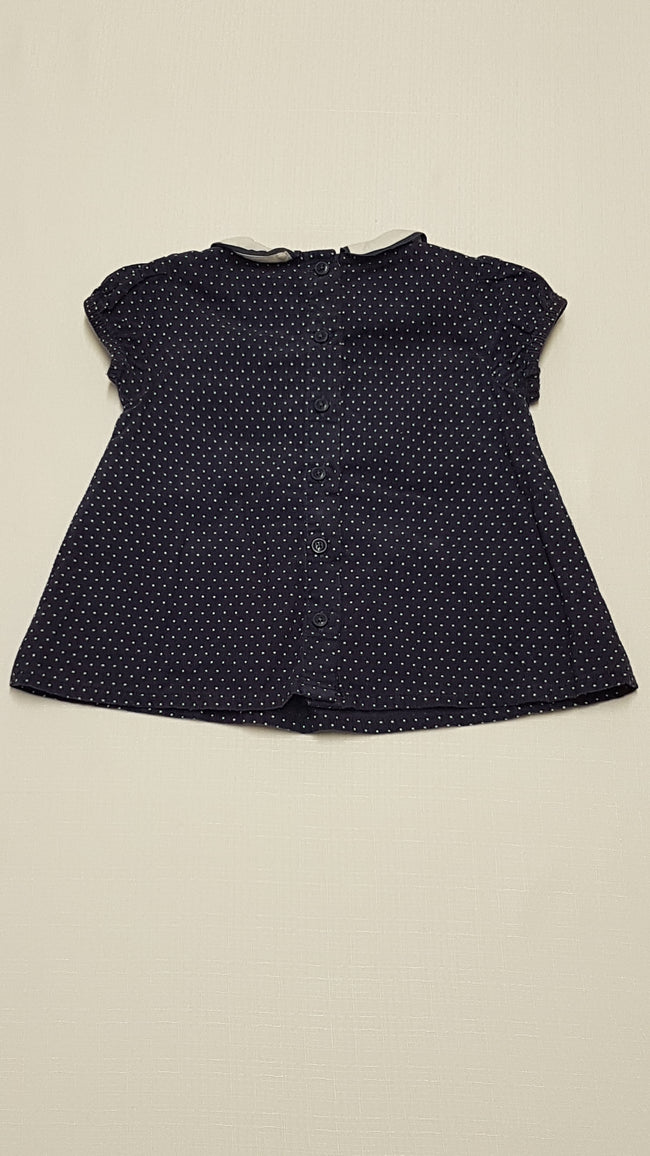M&S KIDS SÖTÉTKÉK SZÍNŰ,FEHÉR GALLÉROS,PÖTTYÖS,MIKRÓBÁRSONY KISLÁNY TUNIKA 74 Main Image
