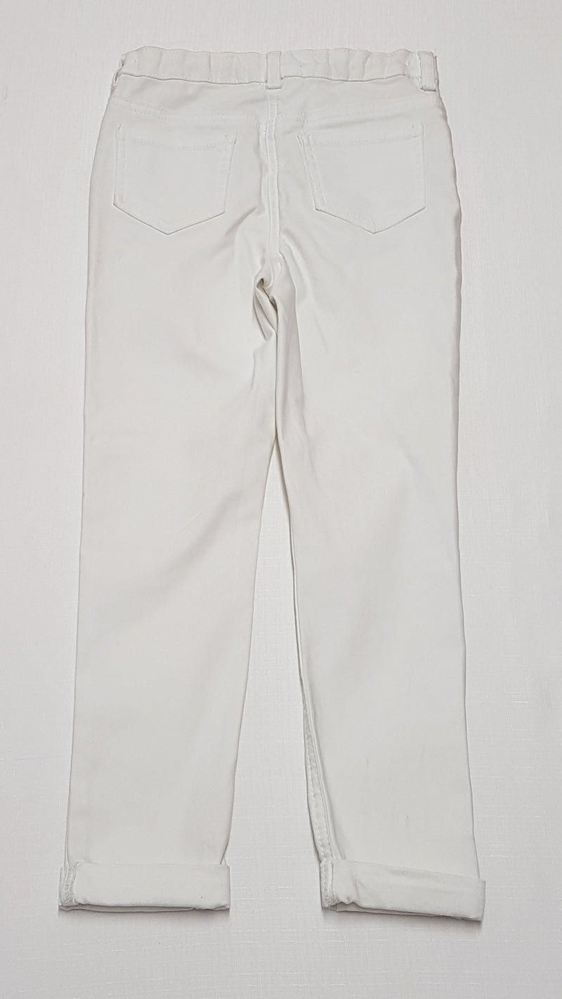 GEORGE FEHÉR SZÍNŰ DIVATOS KISLÁNY FARMERNADRÁG, ÁLLÍTHATÓ GUMIS DERÉKRÉSSZEL  122-128