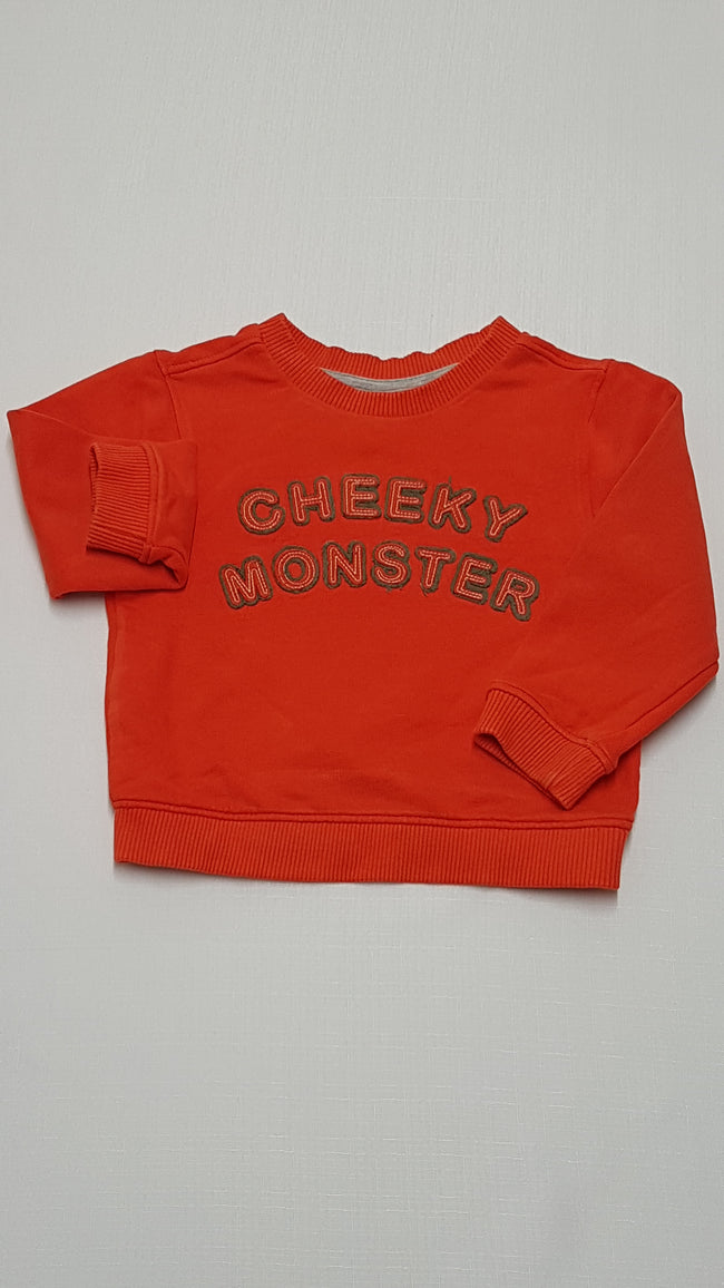 MINI CLUB CHEEKY MONSTER FELIRATÚ KISFIÚ PULÓVER 86-92 Hover Image