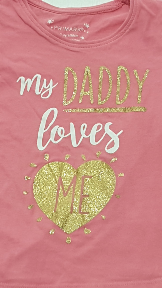 PRIMARK MY DADDY LOVES FELIRATÚ,CSILLÁMPOROS KISLÁNY PÓLÓ 98 Main Image