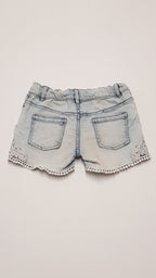 F&F KIDS KOPTATOTT,HÍMZETT,CSAJOS KISLÁNY FARMER RÖVIDNACI ,ÁLLÍTHATÓ GUMIS DERÉKRÉSSZEL 140