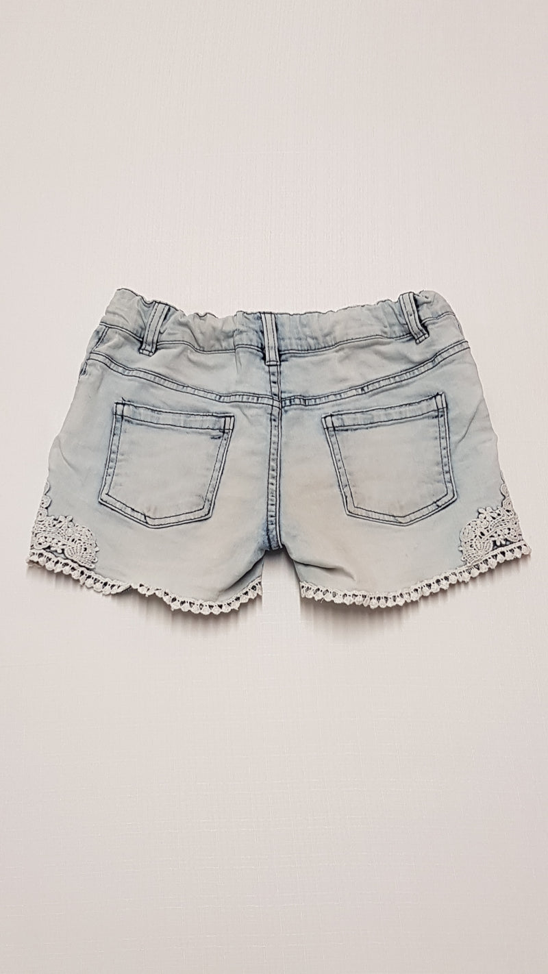 F&F KIDS KOPTATOTT,HÍMZETT,CSAJOS KISLÁNY FARMER RÖVIDNACI ,ÁLLÍTHATÓ GUMIS DERÉKRÉSSZEL 140