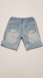 DENIM CO. KOPTATOTT,KISFIÚ BERMUDA FARMERNADRÁG  ÁLLÍTHATÓ GUMIS DERÉKRÉSSZEL 146