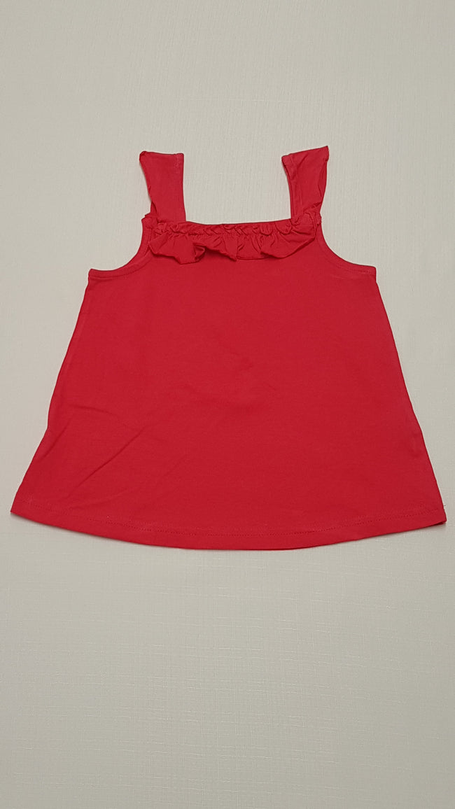 M&S KIDS MELLRÉSZNÉL FODROS,PIROS SZÍNŰ KISLÁNY DIVAT TRIKÓ 116 Hover Image