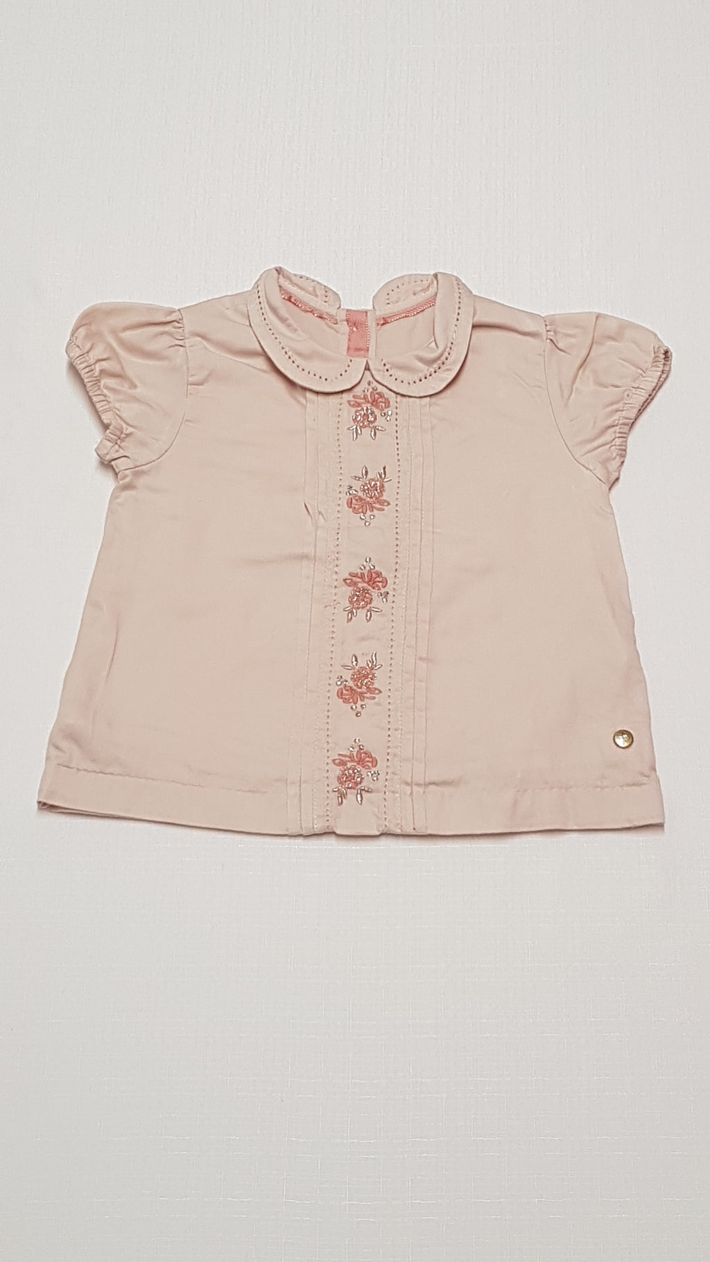 M&S KIDS GYÖNYÖRŰ SZÉP ARANYSZÁLAS,HÍMZETT,PÚDERSZÍNŰ KISLÁNY BLÚZ 74