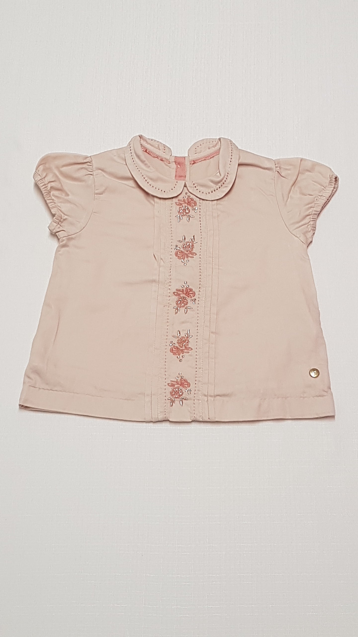 M&S KIDS GYÖNYÖRŰ SZÉP ARANYSZÁLAS,HÍMZETT,PÚDERSZÍNŰ KISLÁNY BLÚZ 74