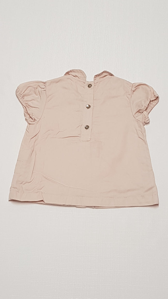 M&S KIDS GYÖNYÖRŰ SZÉP ARANYSZÁLAS,HÍMZETT,PÚDERSZÍNŰ KISLÁNY BLÚZ 74 Main Image