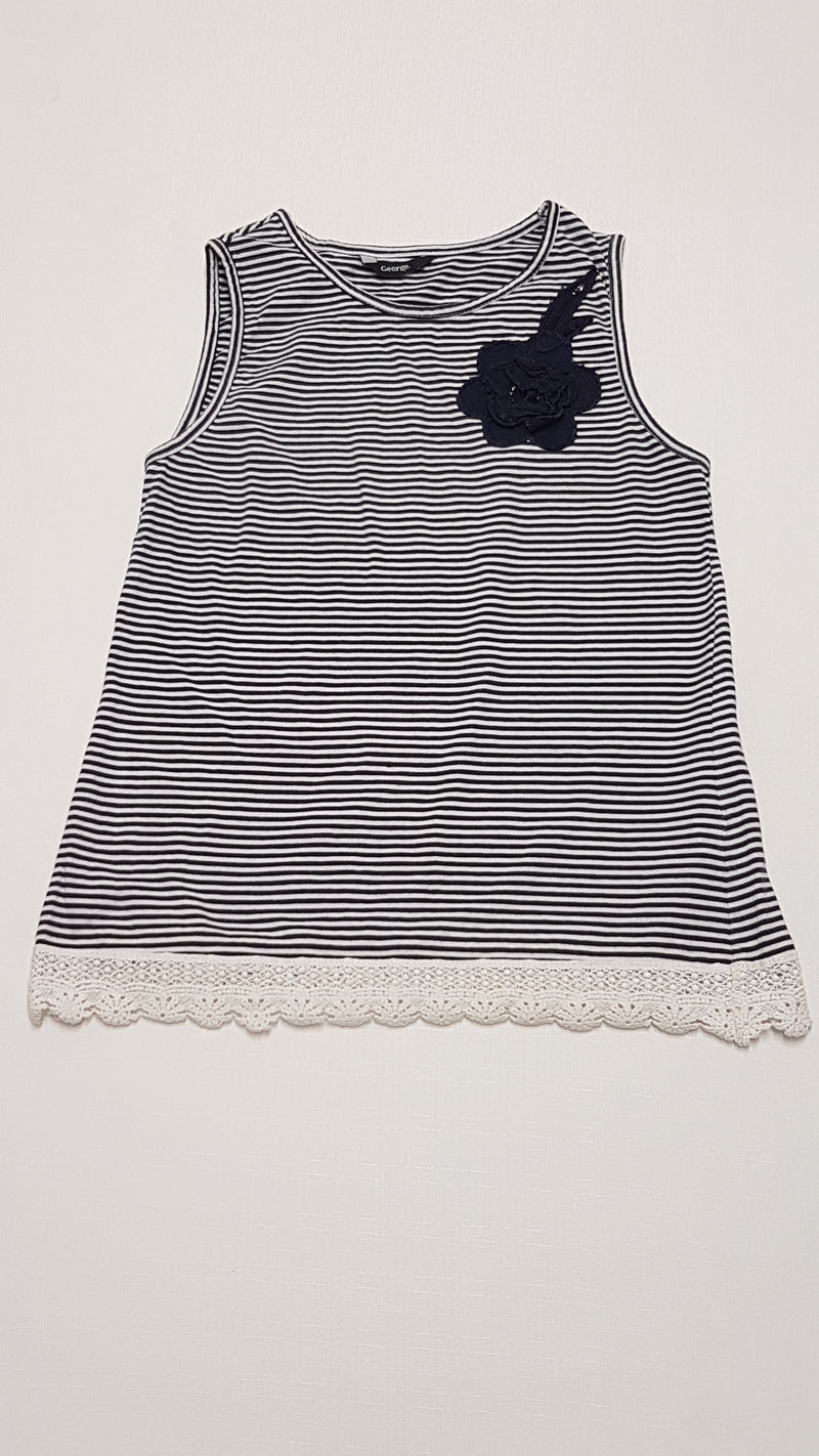 GEORGE 3D VIRÁGOS,CSÍKOS,ALUL HÍMZETT,CSINI KISLÁNY DIVAT TRIKÓ 140-146