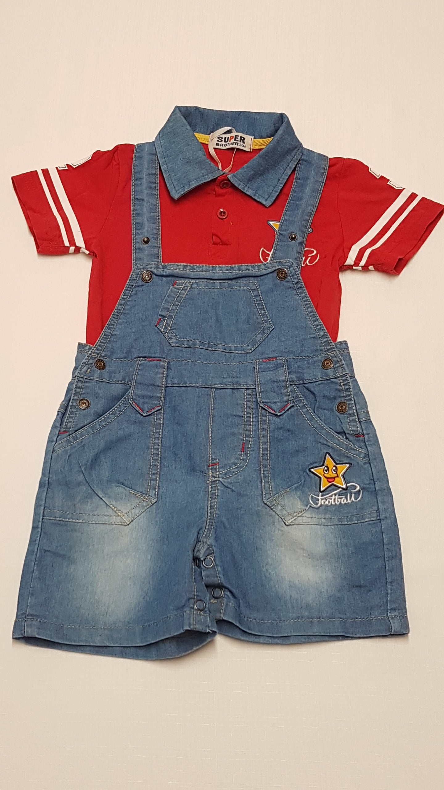 SUPER BROTHER HÍMZETT FOOTBALL FELIRATÚ,GOMBOS,GALLÉROS,VAGÁNY KISFIÚ SZETT 98