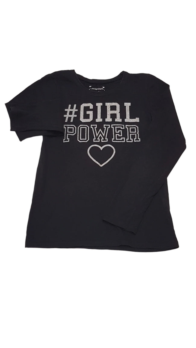 PRIMARK GIRL POWER FELIRATÚ ,EZÜST CSILLÁMPOROS KISLÁNY FELSŐ 146 Hover Image