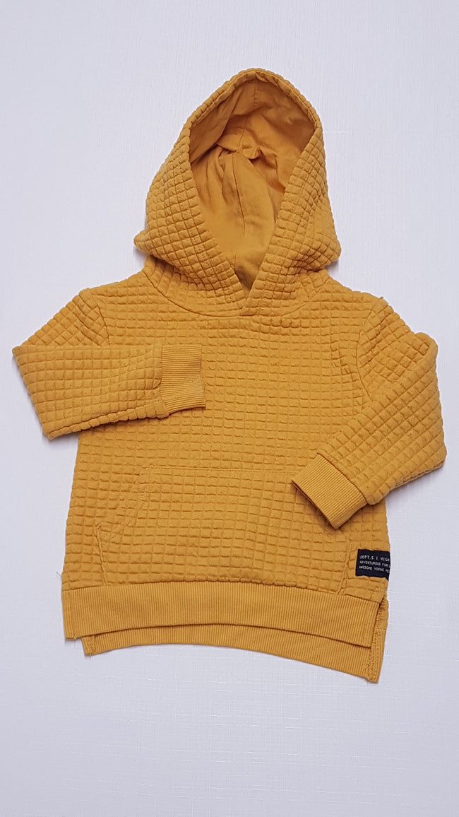 PRIMARK MUSTÁR SZÍNŰ, KAPUCNIS KISFIÚ PULÓVER 86 Hover Image