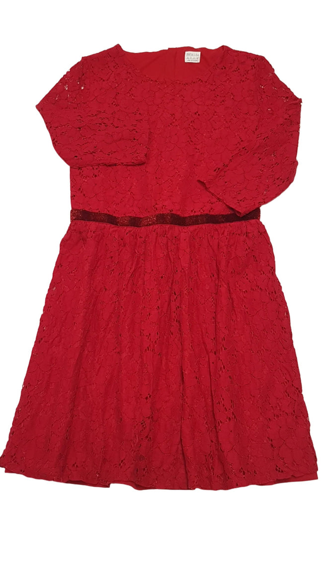 F&F KIDS PIROS SZÍNŰ, CSODÁLATOS CSIPKÉS, ALKALMI KISLÁNY RUHA 164 Hover Image