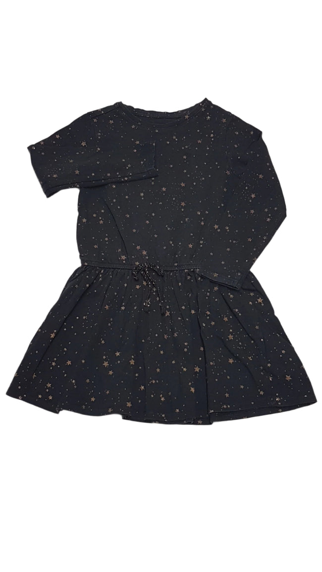 VERTBAUDET ARANYSZÍNŰ APRÓ CSILLAGMINTÁS KISLÁNY RUHA 110 Hover Image