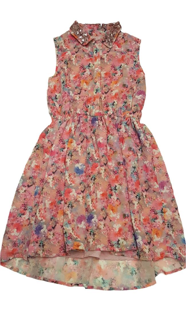 GEORGE SZÍNES APRÓ VIRÁGMINTÁS,FLITTERES,GALLÉROS KISLÁNY RUHA 140-146 Hover Image