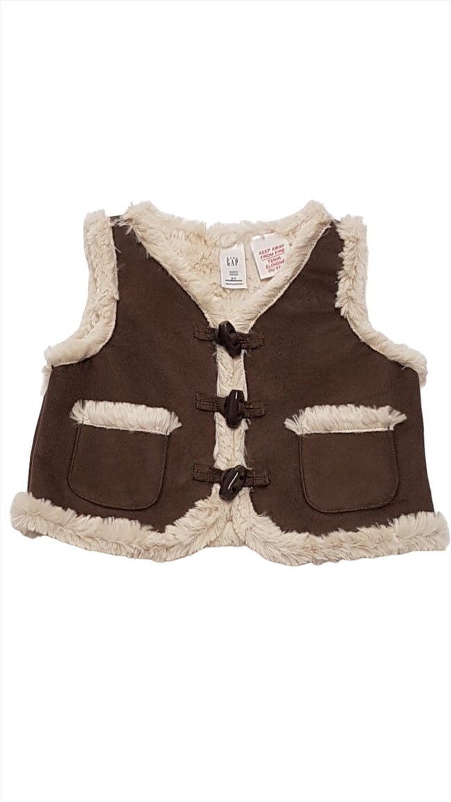 ÚJ BABY GAP EXTRA MINŐSÉGŰ,HASÍTOTT BŐR HATÁSÚ KISLÁNY MELLÉNY 62 Hover Image