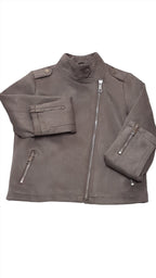 MATALAN SZÜRKE SZÍNŰ , HASÍTOTT BŐR HATÁSÚ, TRENDI KISLÁNY DZSEKI 146-152