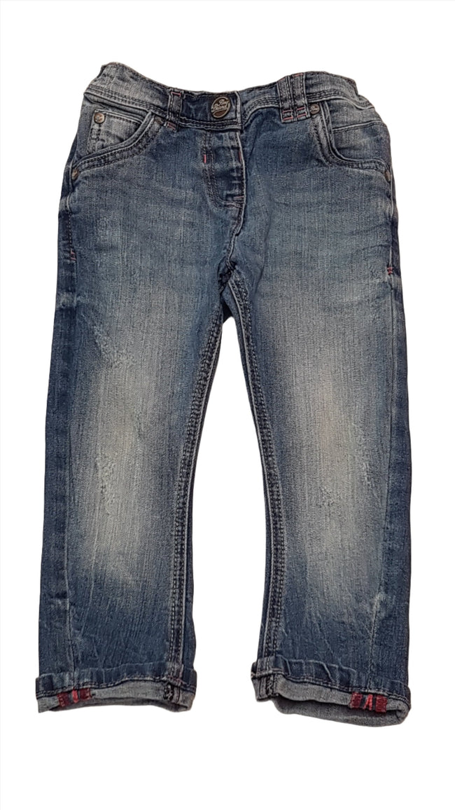 NEXT KOPTATOTT,RÓZSASZÍN CÉRNAMINTÁS,LAZA KISLÁNY FARMERNACI  ÁLLÍTHATÓ GUMIS DERÉKRÉSSZEL 98 Hover Image