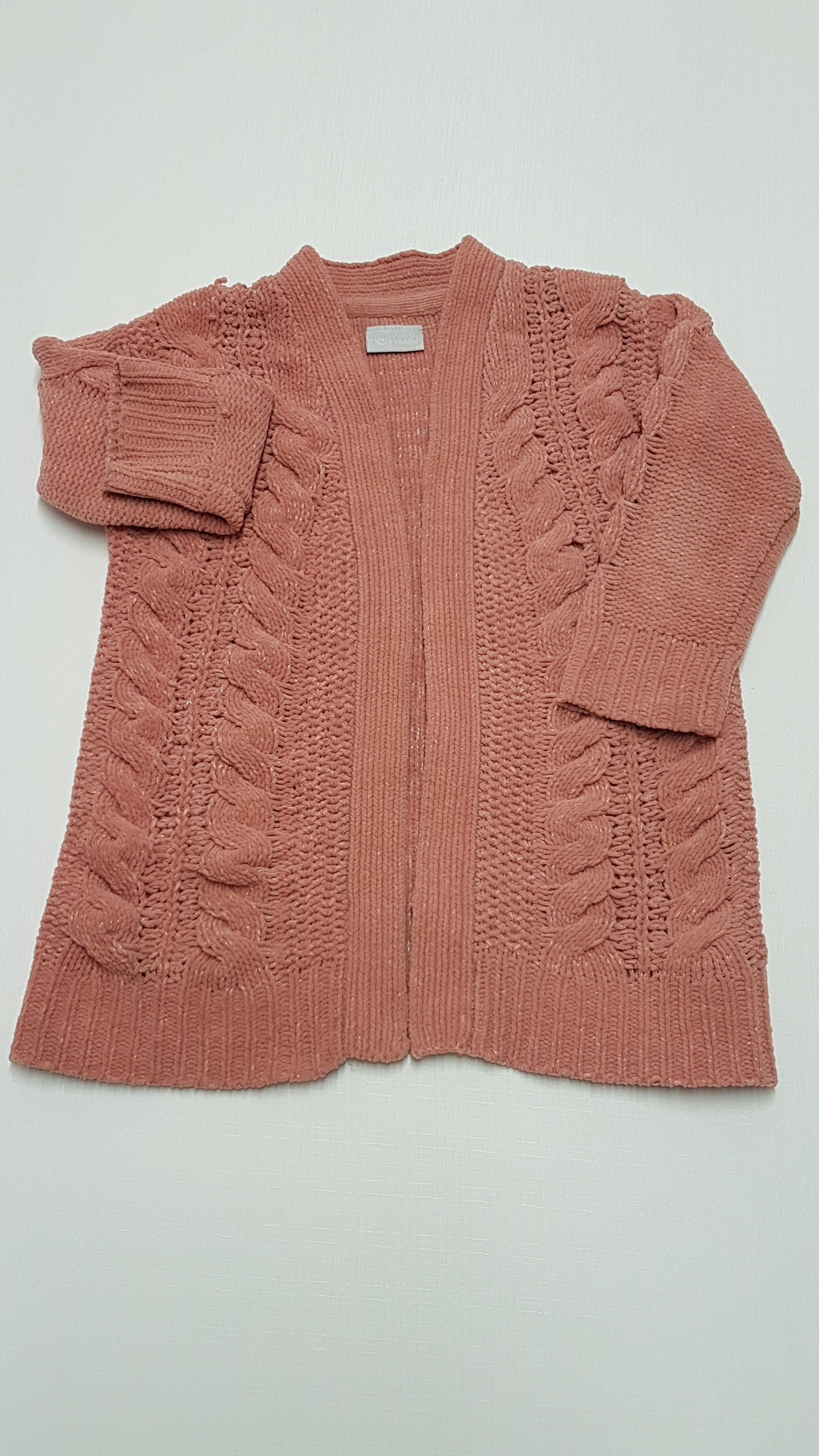 MATALAN PÚDERSZÍNŰ,ZSENÍLIA KISLÁNY DIVAT KARDIGÁN 134-140