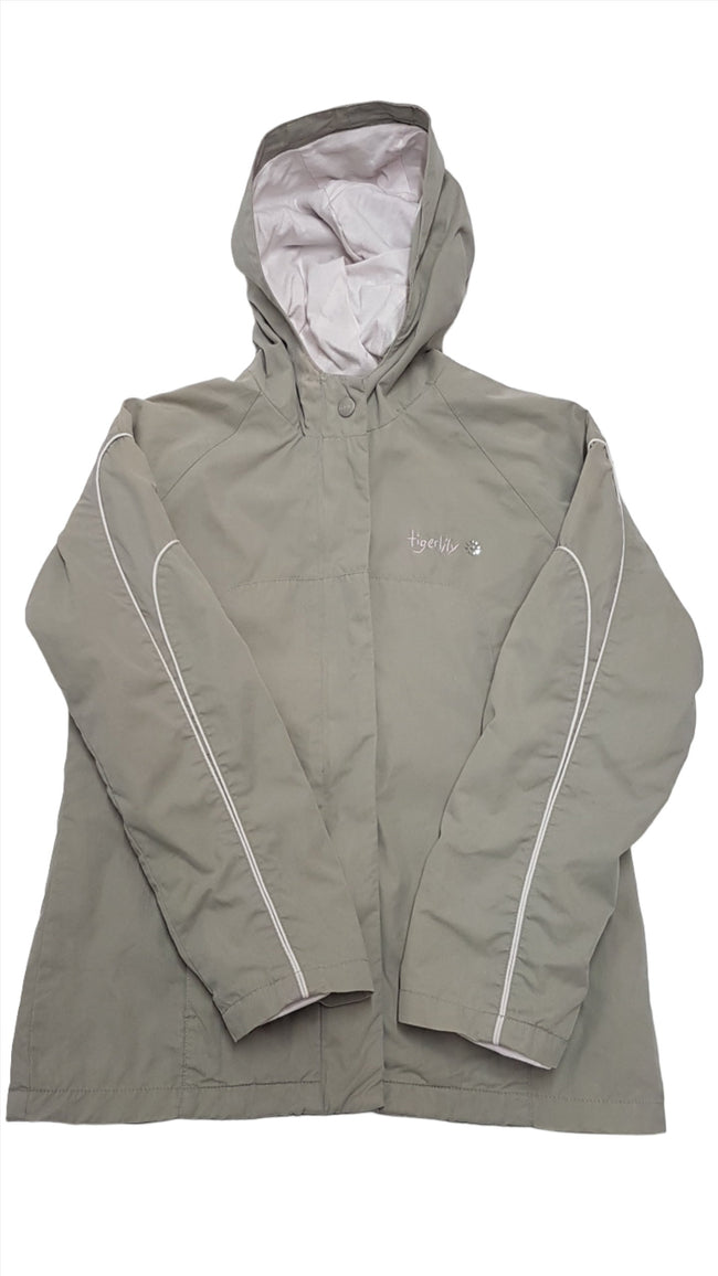 DEBENHAMS RÓZSASZÍN CSÍKOS,FELIRATOS,KAPUCNIS ÁTMENETI KISLÁNY KABÁT 140 Hover Image