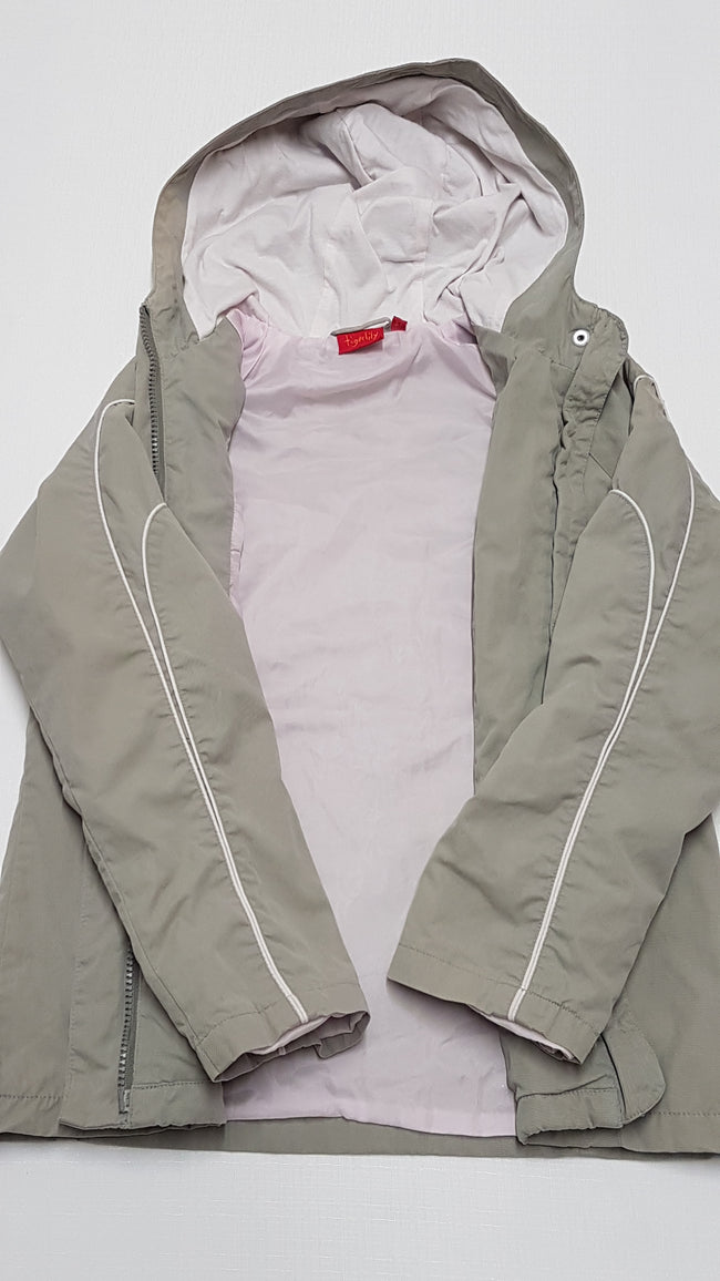 DEBENHAMS RÓZSASZÍN CSÍKOS,FELIRATOS,KAPUCNIS ÁTMENETI KISLÁNY KABÁT 140 Main Image